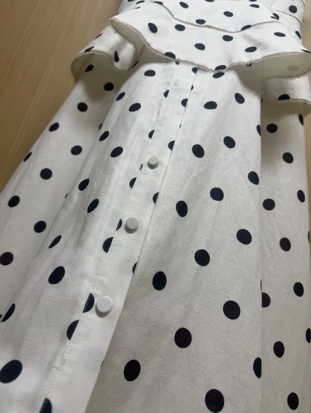 Self Portrait White Polka Dot Linen Midi Dress - Picture 9 of 16